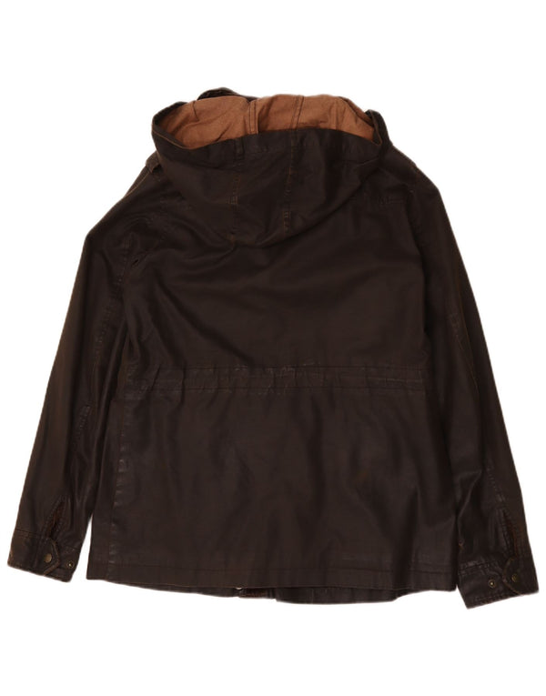 Fat Face Womens Hooded Waxed Cotton Jacket UK 12 Medium Brown Polyester