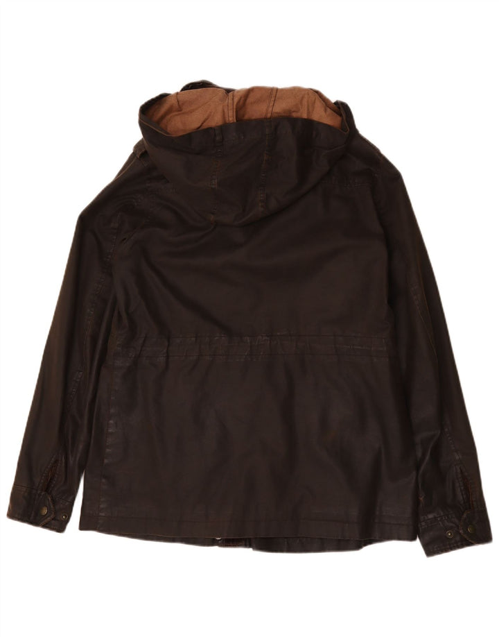 Fat Face Womens Hooded Waxed Cotton Jacket UK 12 Medium Brown Polyester