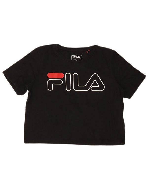 Fila Womens Crop Graphic T-Shirt Top UK 10 Small Black Cotton