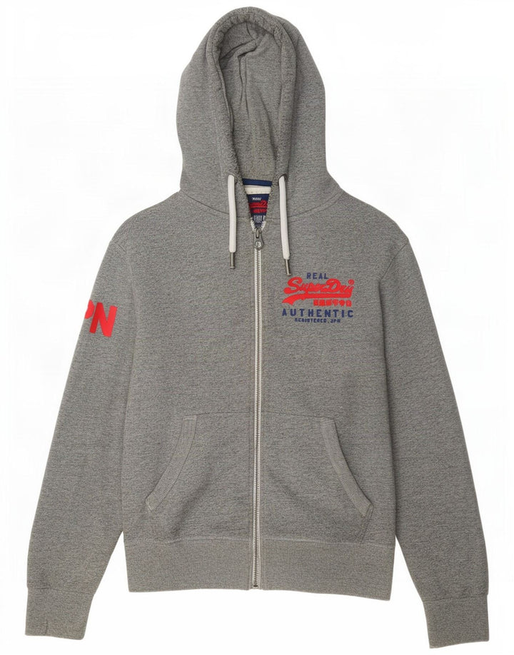 Superdry Mens Graphic Zip Hoodie Sweater Medium Grey Cotton