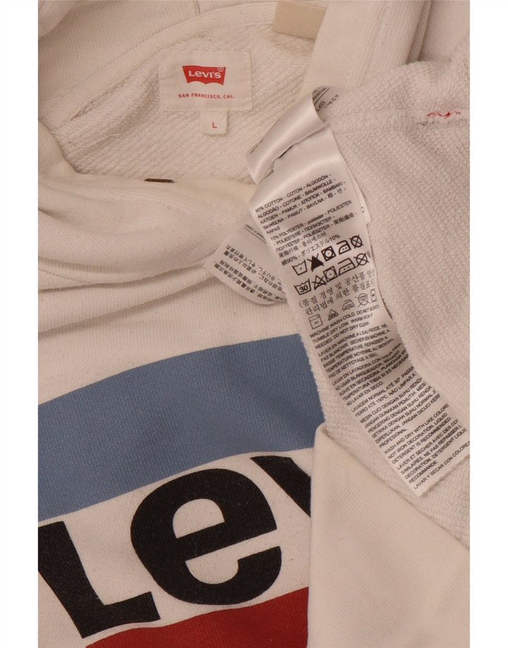 Levi's Mens Graphic Hoodie Jumper Large White Cotton
