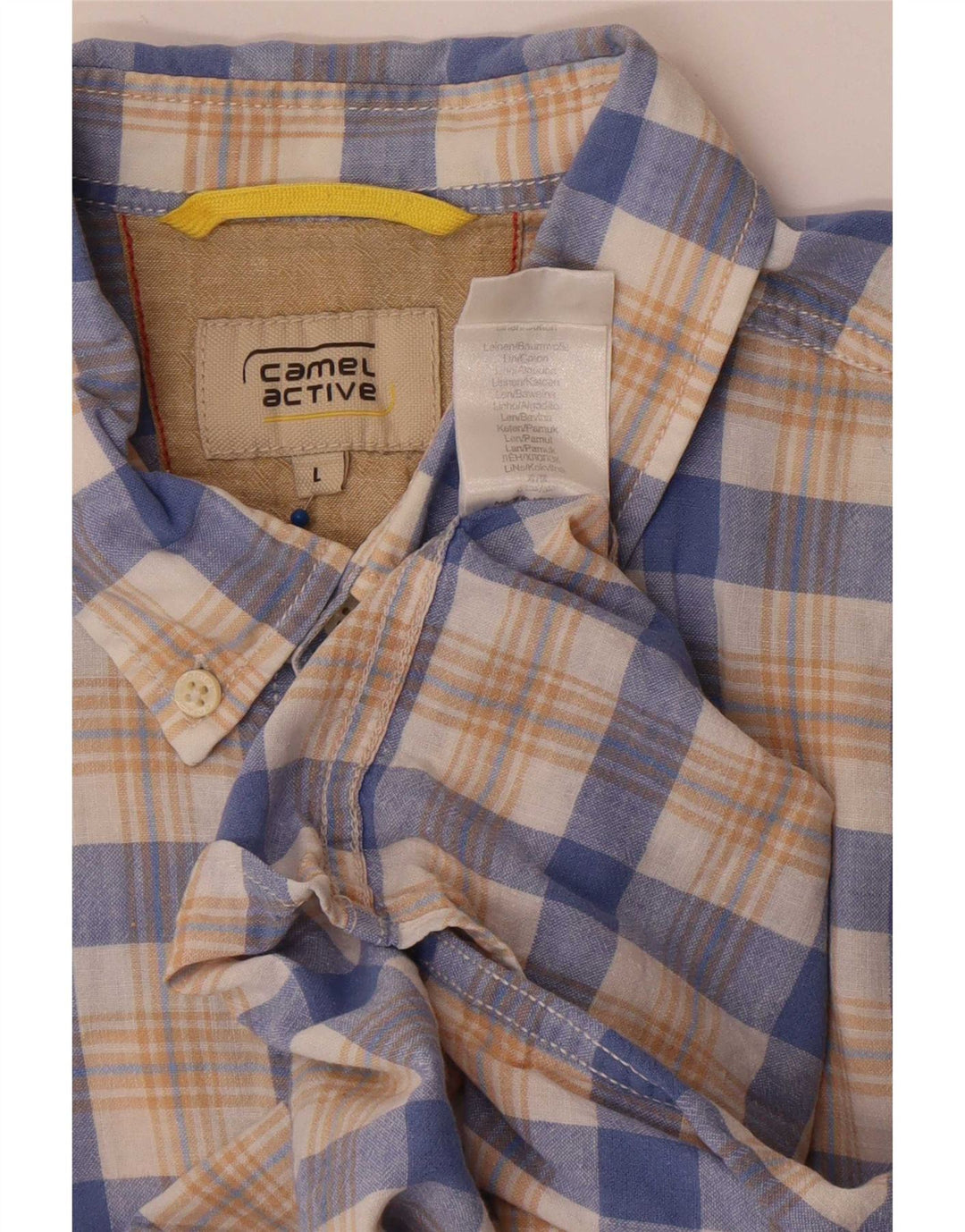Camel Mens Short Sleeve Shirt Large Blue Check Linen