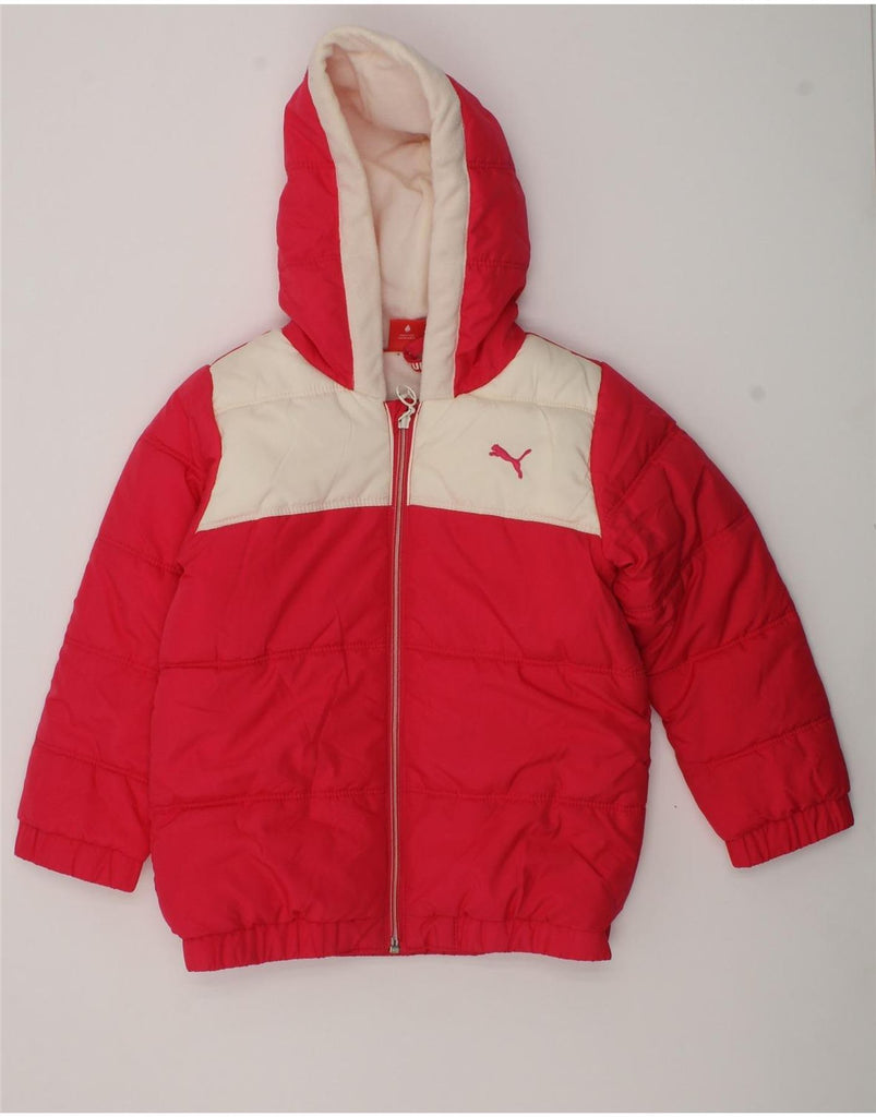 PUMA Girls Hooded Padded Jacket 3-4 Years Red Colourblock Polyester | Vintage Puma | Thrift | Second-Hand Puma | Used Clothing | Messina Hembry 