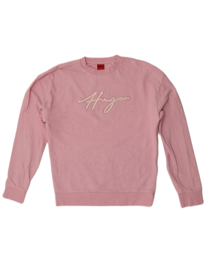 Hugo Boss Womens Graphic Sweatshirt Jumper UK 14 Medium Pink Cotton