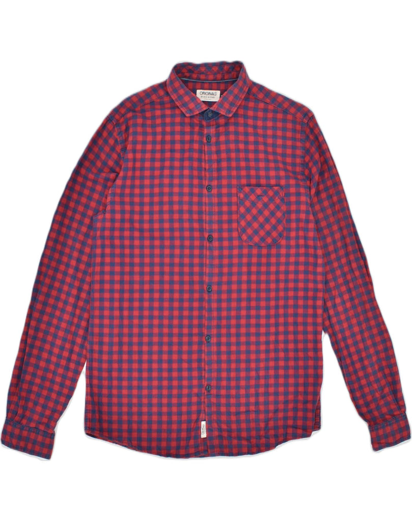 JACK & JONES Mens Flannel Shirt Medium Maroon Gingham Cotton | Vintage | Thrift | Second-Hand | Used Clothing | Messina Hembry 