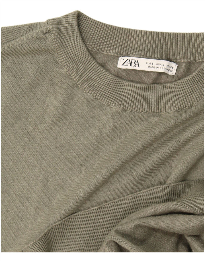 Zara Mens Crew Neck Jumper Sweater Small Khaki