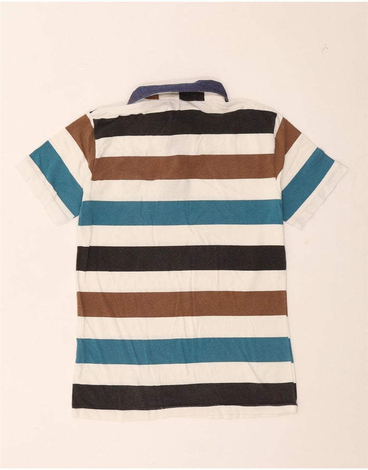 Vintage Mens Rugby Polo Shirt Medium Multicoloured Striped Cotton