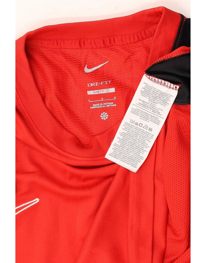Nike Mens Dri Fit T-Shirt Top Large Red Colourblock Polyester