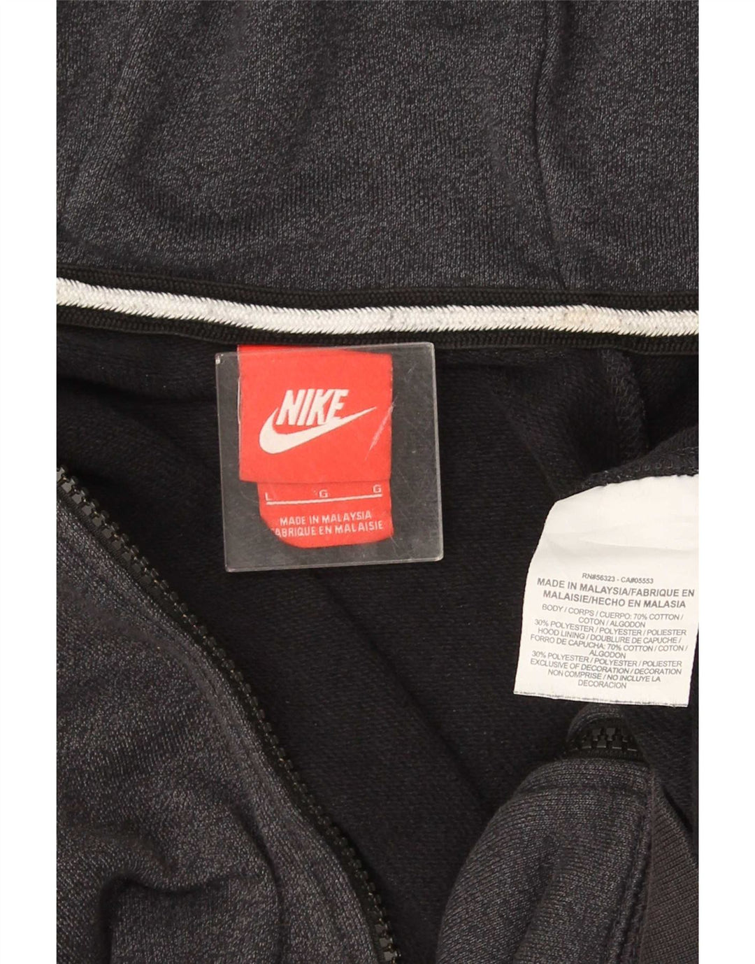 Nike Mens Zip Hoodie Sweater Large Grey Cotton