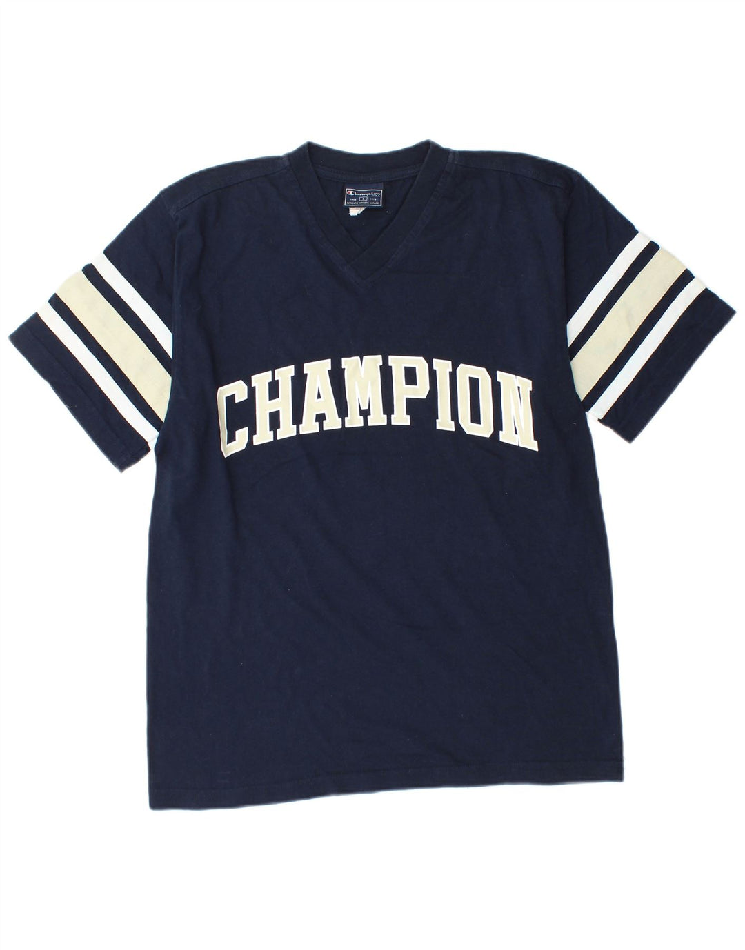 CHAMPION Mens Graphic T-Shirt Top Small Navy Blue Colourblock Cotton