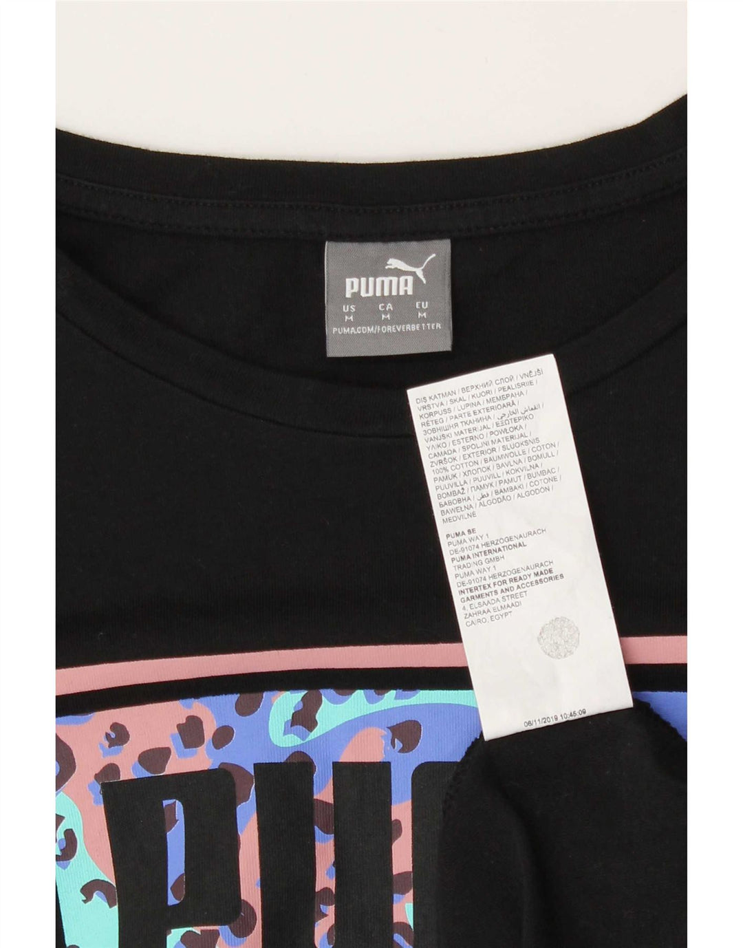 Puma Womens Graphic T-Shirt Top UK 12 Medium Black Cotton