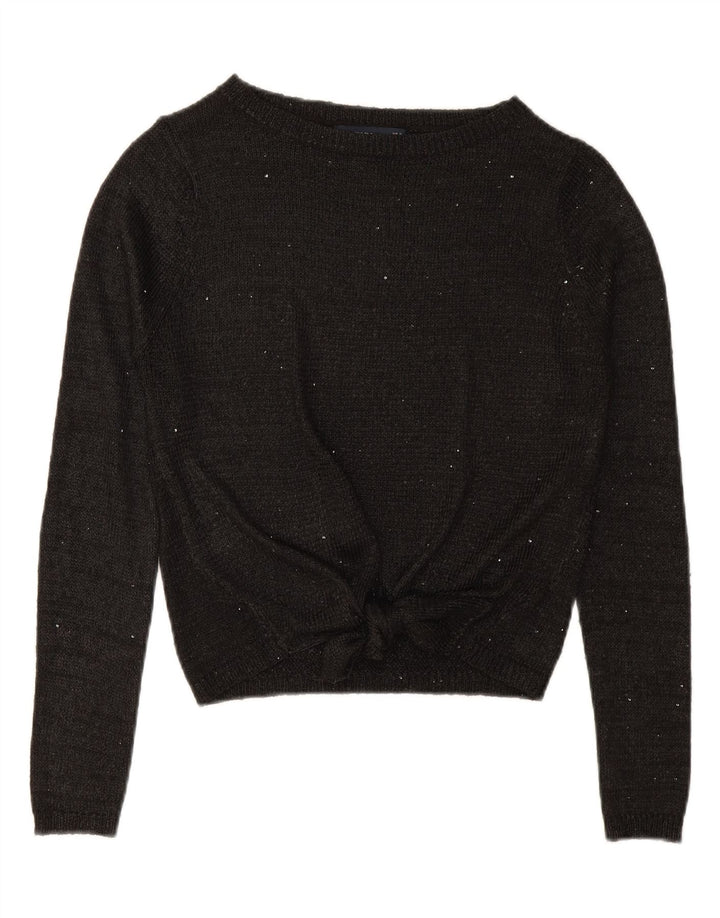 ZARA Womens Front Tie Boat Neck Jumper Sweater UK 12 Medium Black Flecked Vintage Zara and Second-Hand Zara from Messina Hembry 