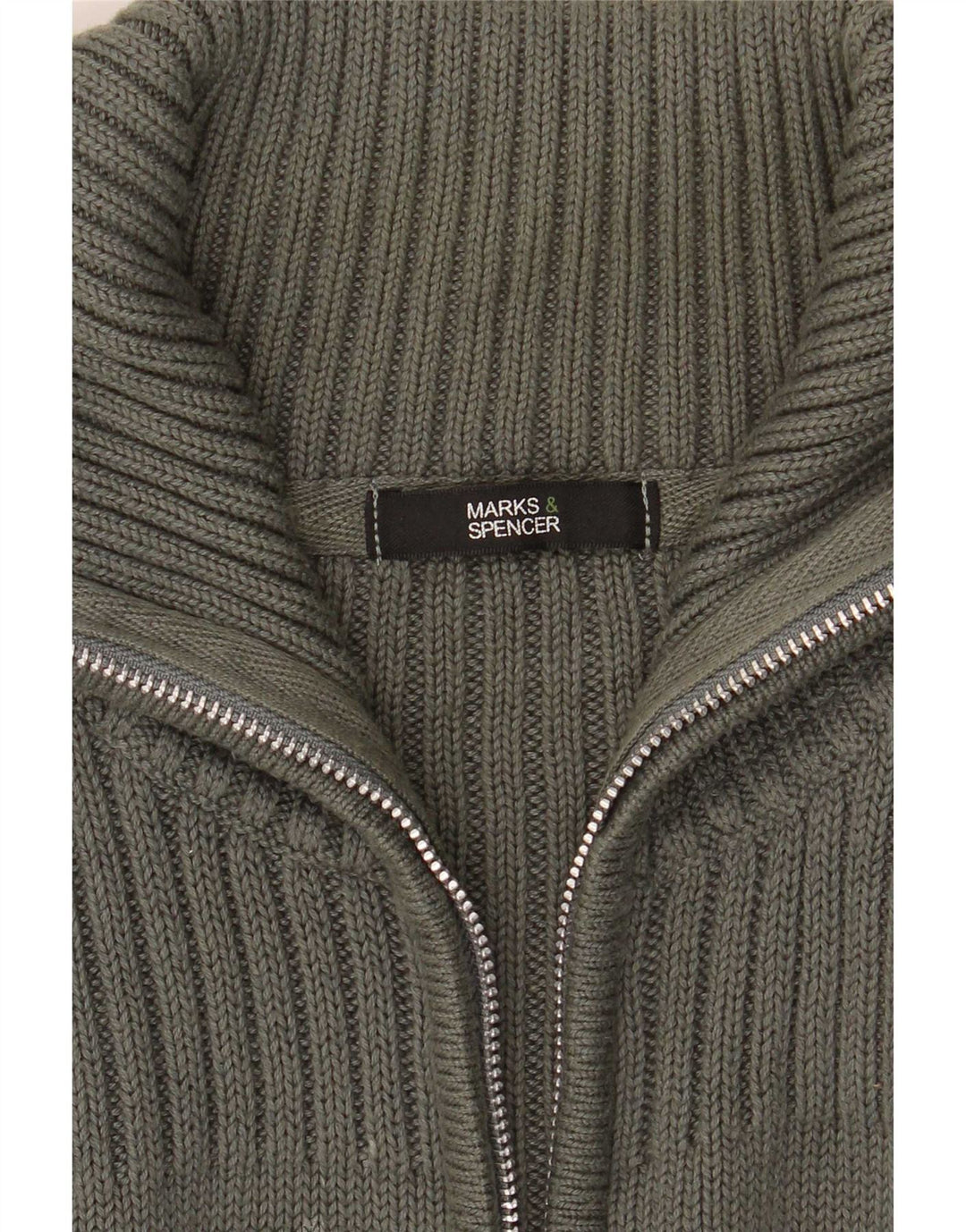 Marks & Spencer Mens Full Zip Cardigan Sweater Medium Khaki