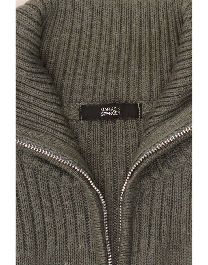 Marks & Spencer Mens Full Zip Cardigan Sweater Medium Khaki