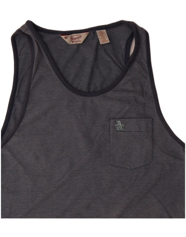 Penguin Mens Vest Top Large Blue Pinstripe