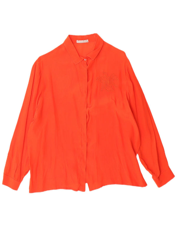 Vintage Womens Oversized Shirt Blouse IT 50 XL Orange Floral Silk