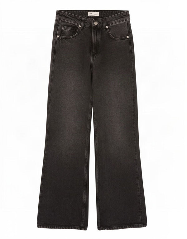 Zara Womens High Waist Wide Leg Jeans EU 32 2XS W22 L31 Grey Cotton