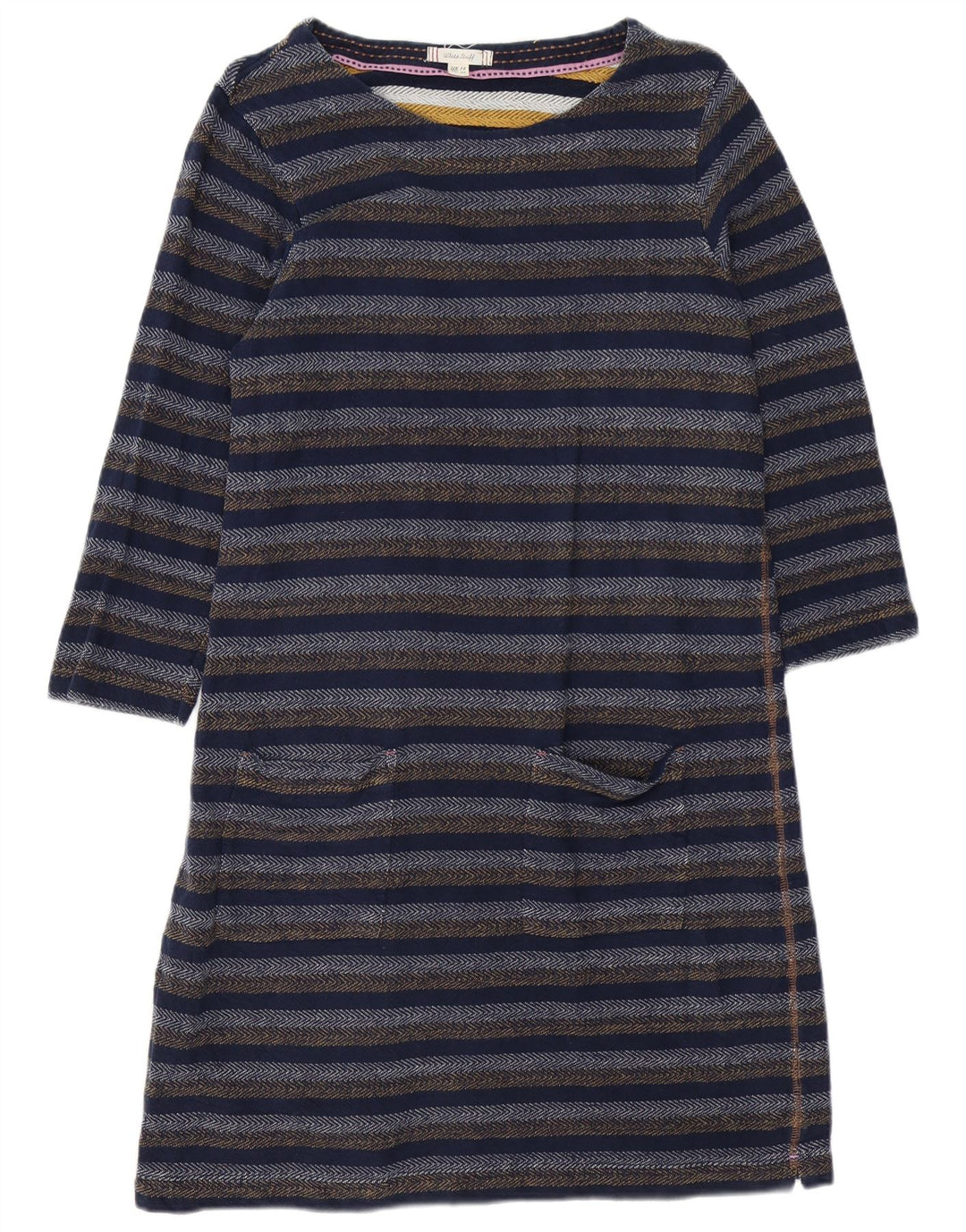 White Stuff Womens Long Sleeve Shift Dress UK 14 Medium Navy Blue Striped