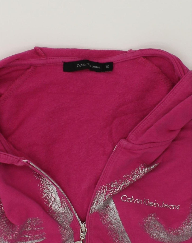 CALVIN KLEIN Girls Graphic Zip Hoodie Sweater 9-10 Years Pink Cotton | Vintage Calvin Klein | Thrift | Second-Hand Calvin Klein | Used Clothing | Messina Hembry 