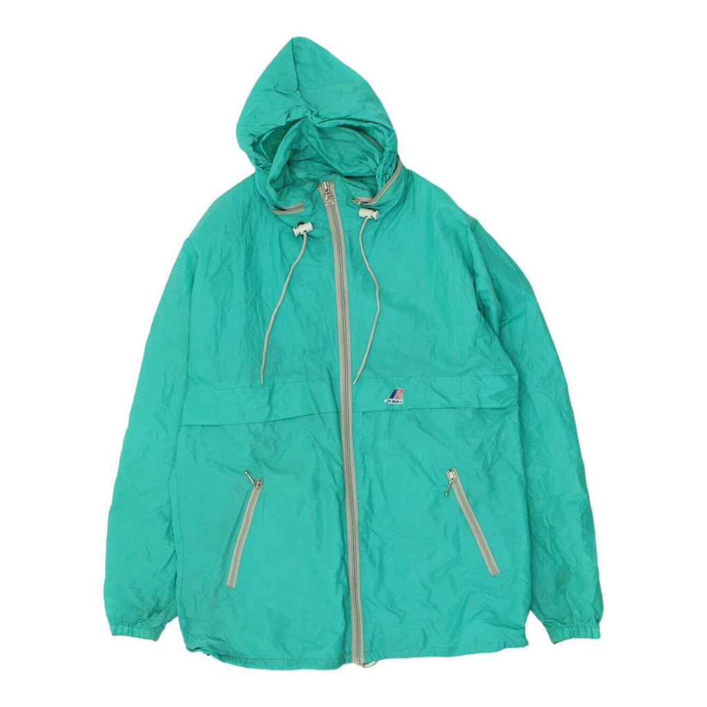 K-Way Mens Green Nylon Full Zip Hooded Rain Coat Jacket | Vintage Designer VTG | Vintage Messina Hembry | Thrift | Second-Hand Messina Hembry | Used Clothing | Messina Hembry 