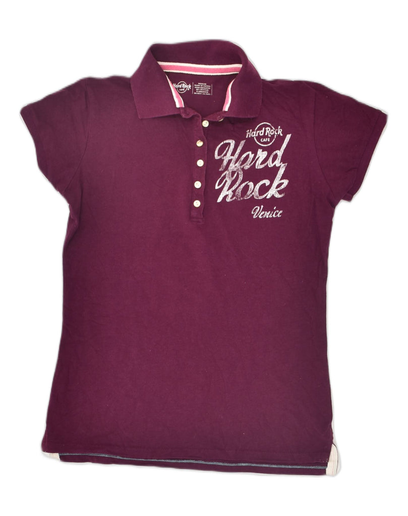 HARD ROCK CAFE Womens Venice Graphic Polo Shirt UK 12 Medium Burgundy | Vintage Hard Rock Cafe | Thrift | Second-Hand Hard Rock Cafe | Used Clothing | Messina Hembry 