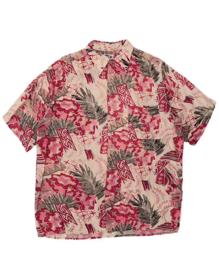 Day-X Mens Short Sleeve Shirt Size 41/42 Large Pink Patchwork Viscose
