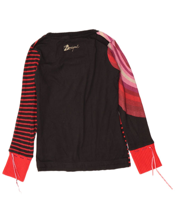 Desigual Womens Graphic Top Long Sleeve UK 14 Large Black Striped