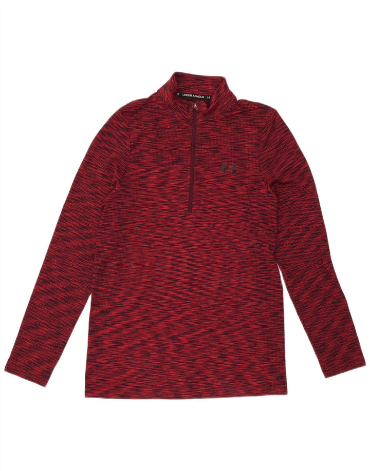 Under Armour Mens Zip Neck Pullover Tracksuit Top Medium Red Flecked