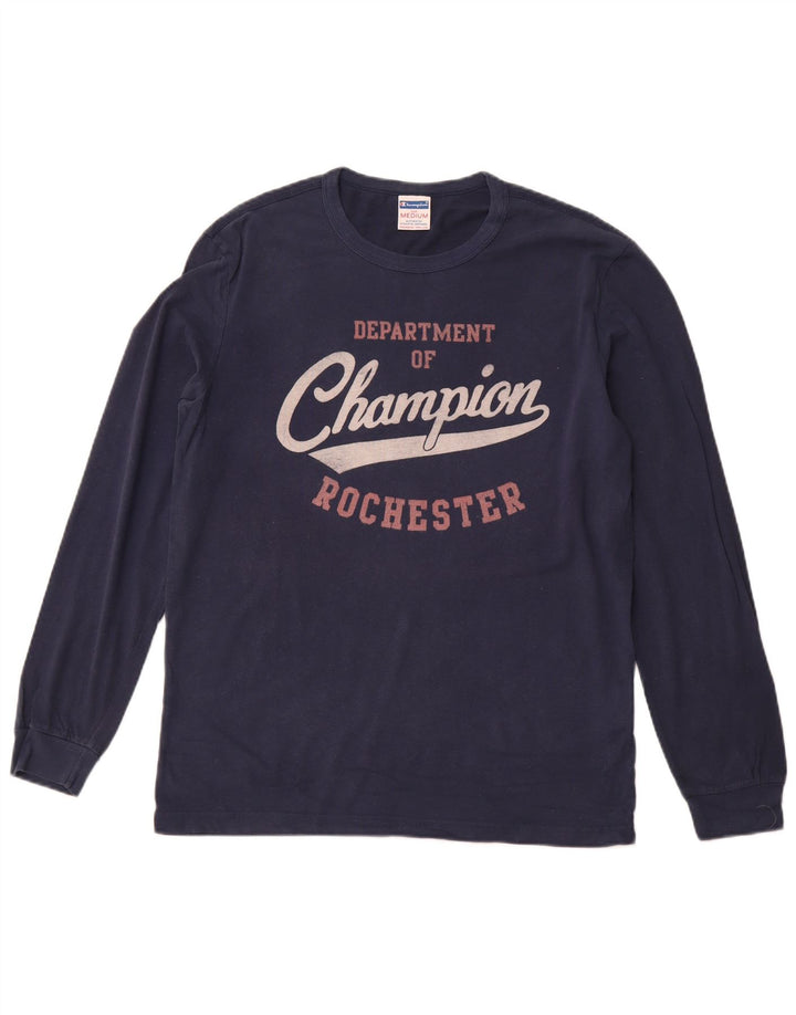 CHAMPION Mens Rochester Graphic Top Long Sleeve Medium Navy Blue Cotton