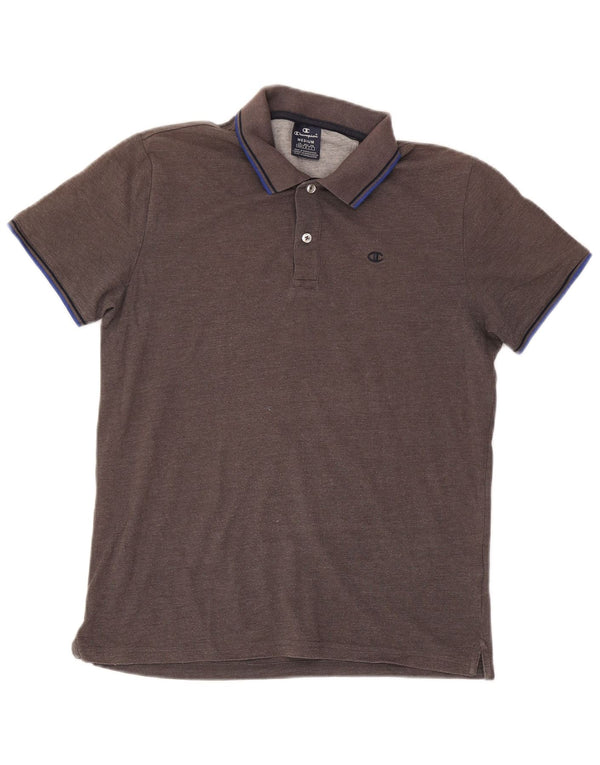 Champion Mens Polo Shirt Medium Grey Striped Cotton