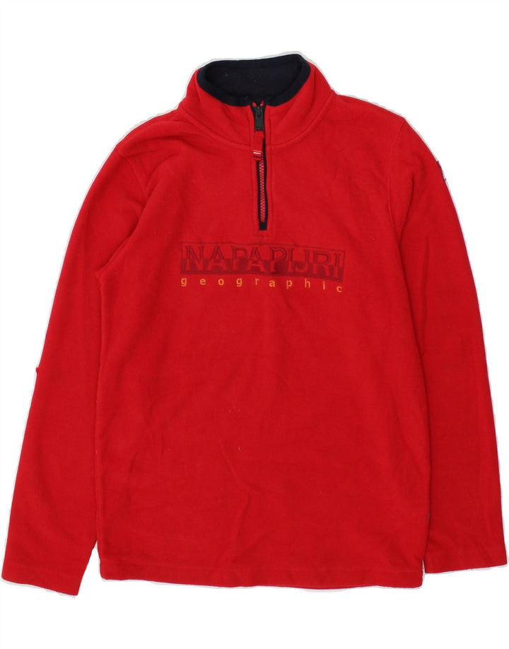 NAPAPIJRI Girls Graphic Zip Neck Fleece Jumper 13-14 Years Red Polyester | Vintage Napapijri | Thrift | Second-Hand Napapijri | Used Clothing | Messina Hembry 
