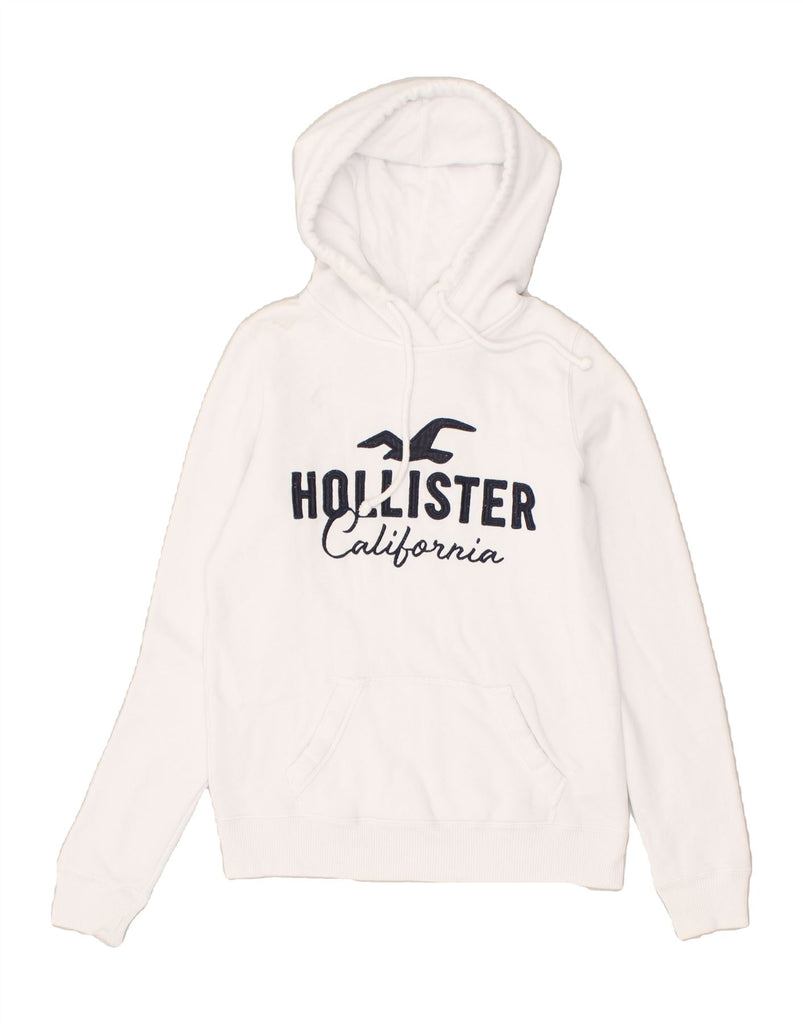 HOLLISTER Womens Loose Fit Graphic Hoodie Jumper UK 6 XS White Cotton | Vintage Hollister | Thrift | Second-Hand Hollister | Used Clothing | Messina Hembry 