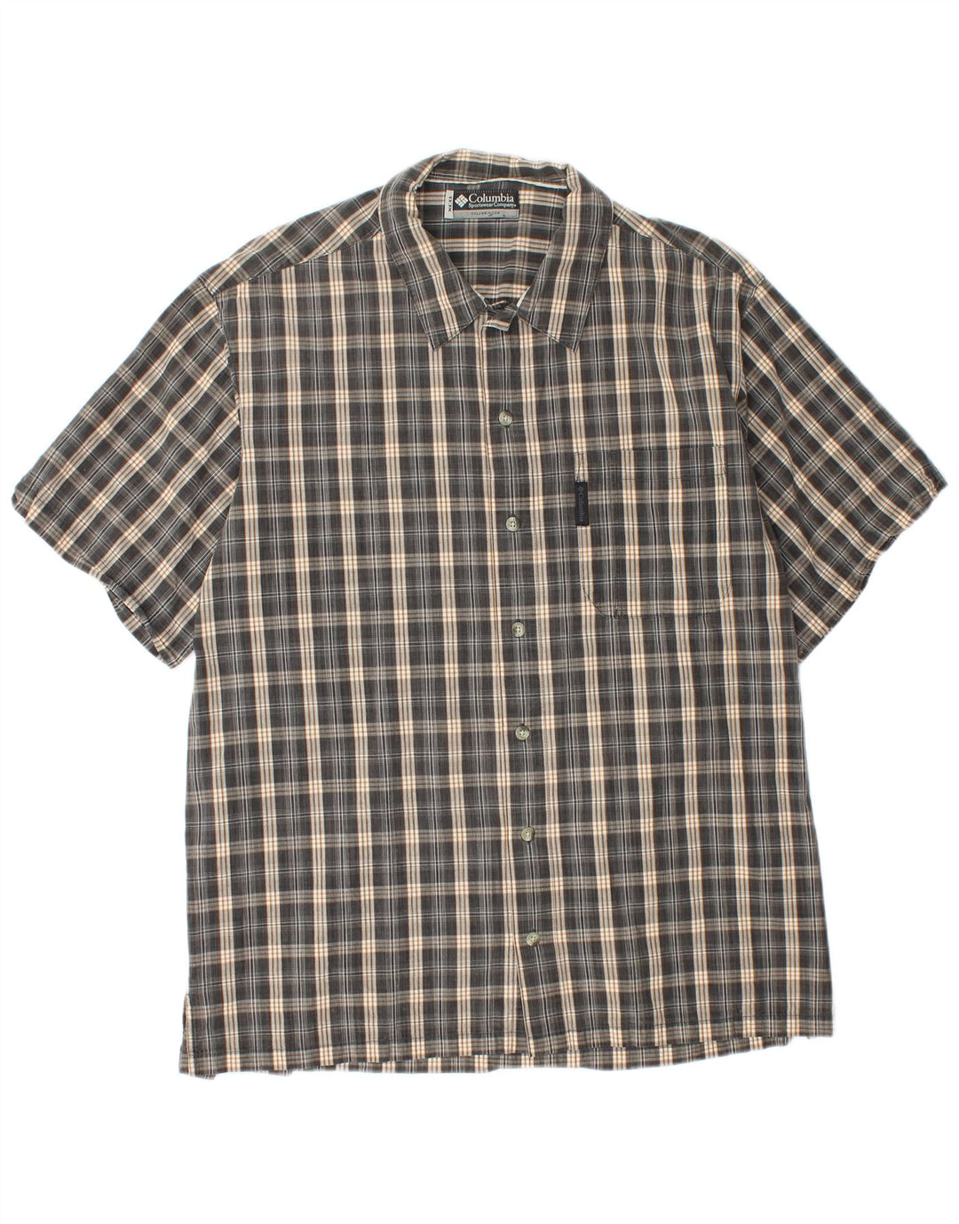 Columbia Mens Short Sleeve Shirt Large Grey Check Cotton