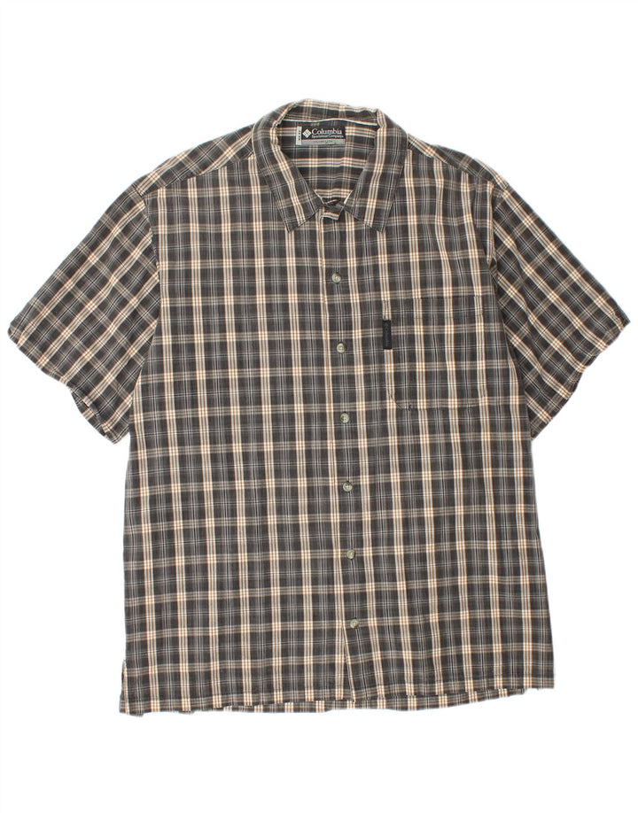 Columbia Mens Short Sleeve Shirt Large Grey Check Cotton