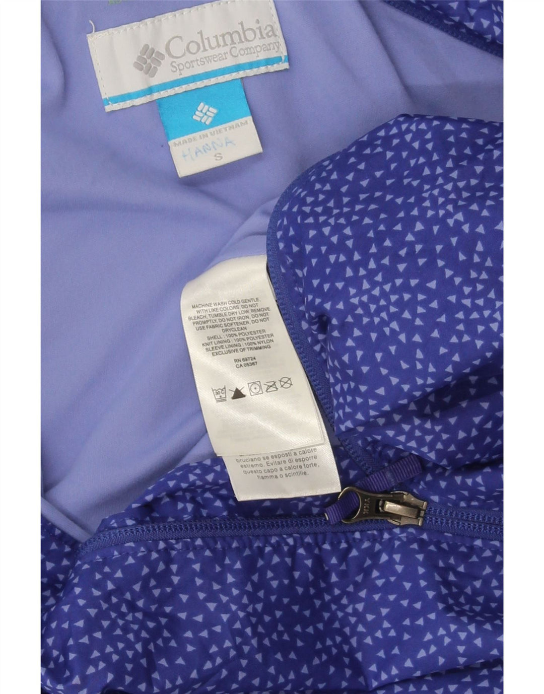 Columbia Girls Hooded Rain Jacket 7-8 Years Small Blue Geometric Polyester