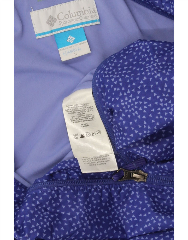 Columbia Girls Hooded Rain Jacket 7-8 Years Small Blue Geometric Polyester