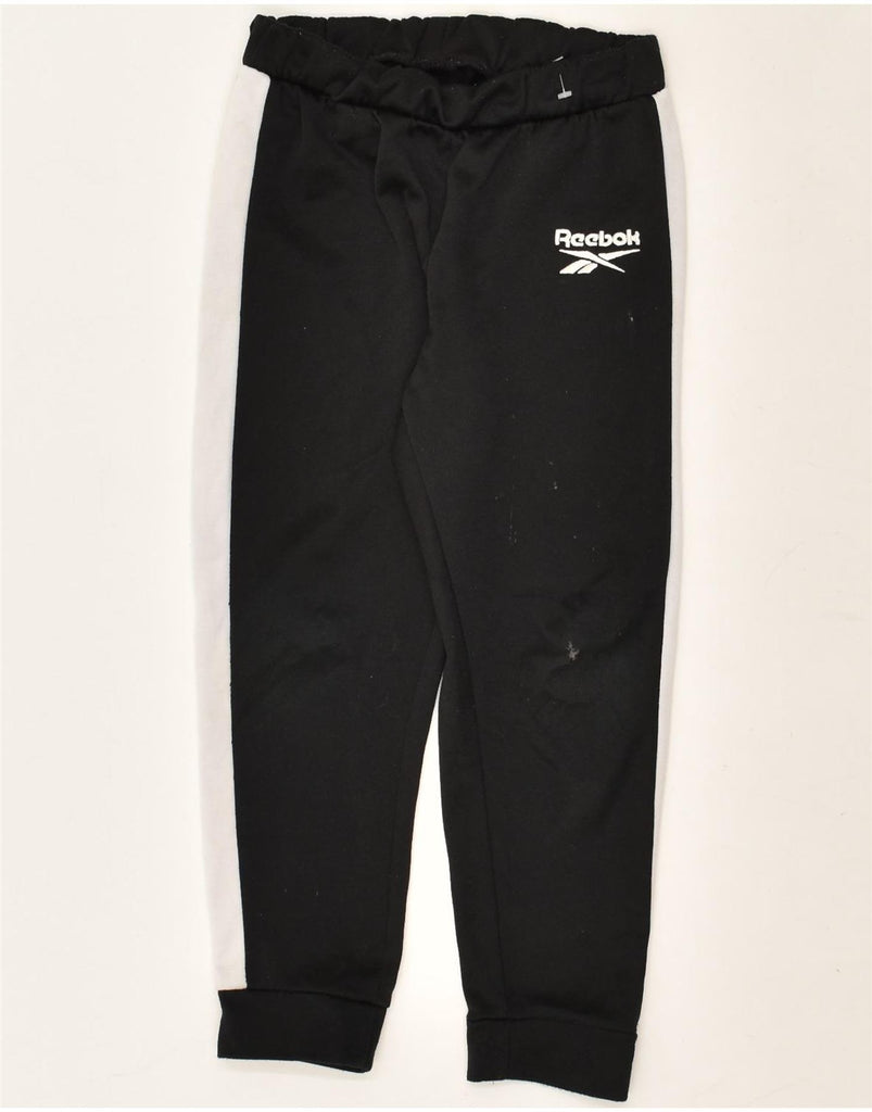 REEBOK Boys Graphic Tracksuit Trousers Joggers 7-8 Years Black Colourblock | Vintage Reebok | Thrift | Second-Hand Reebok | Used Clothing | Messina Hembry 