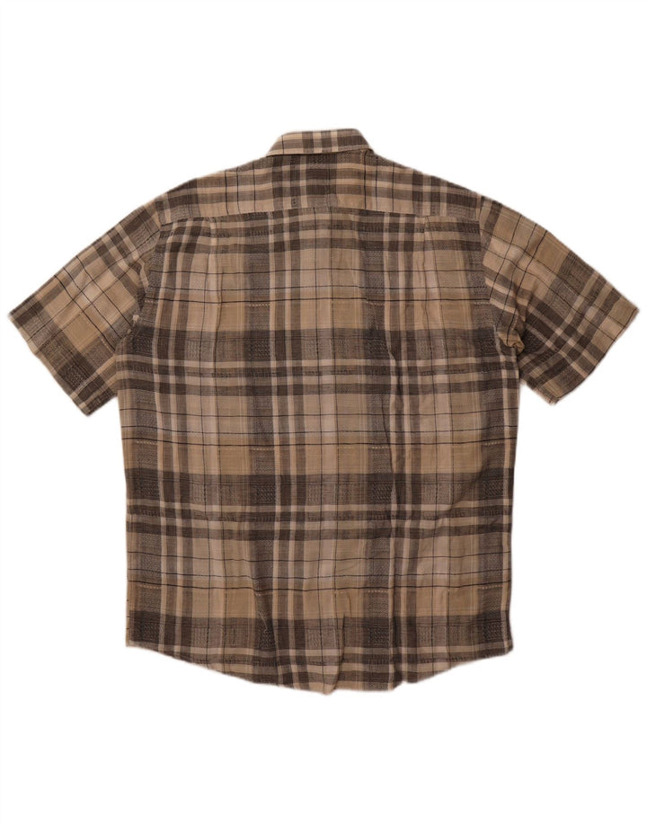 Belmonte Mens Short Sleeve Shirt Size 42 Large Beige Check Cotton