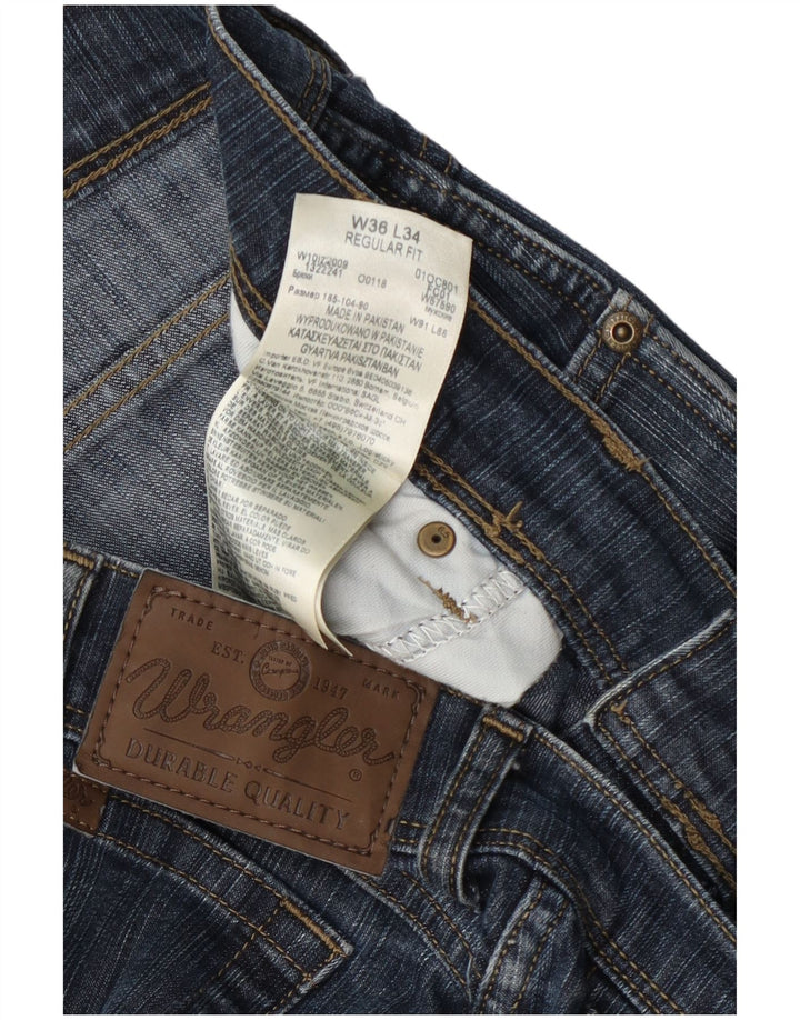 Wrangler Mens Regular Fit Straight Jeans W36 L34 Navy Blue Cotton