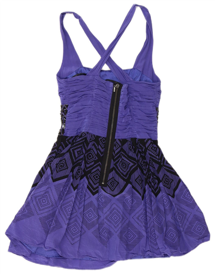 Vintage Womens Halter Top UK 12 Medium Purple Geometric Polyester