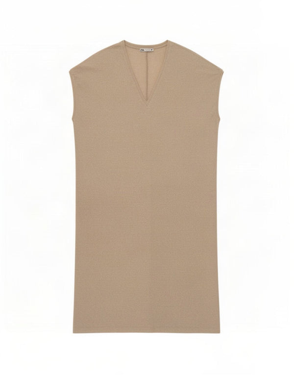 Zara Womens Sleeveless Oversized Jumper Dress UK 12 Medium Beige Polyester