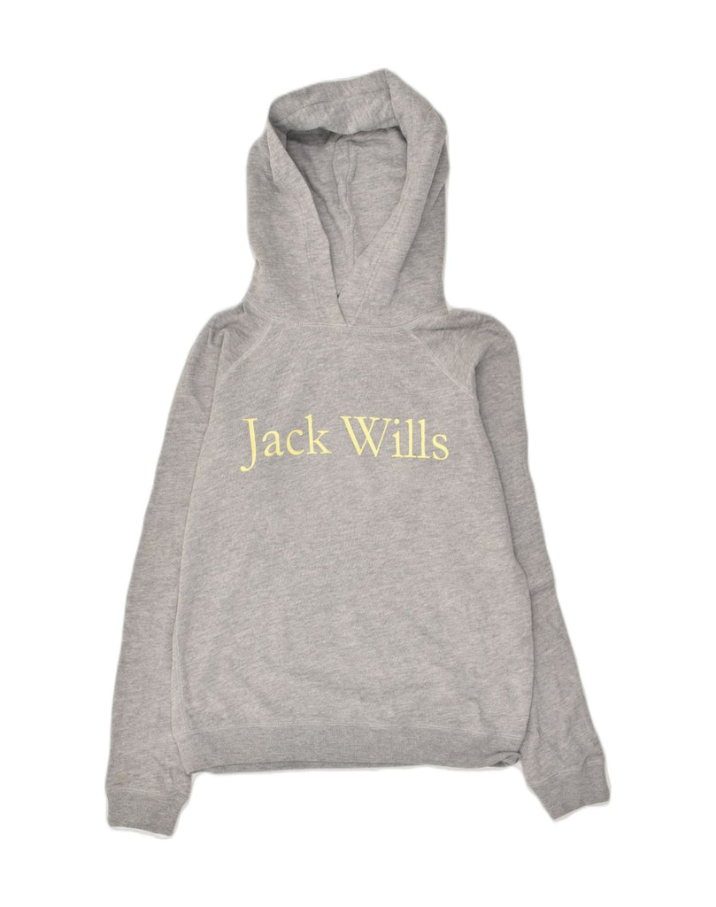 JACK WILLS Womens Loose Fit Graphic Hoodie Jumper UK 6 XS Grey Cotton | Vintage Jack Wills | Thrift | Second-Hand Jack Wills | Used Clothing | Messina Hembry 