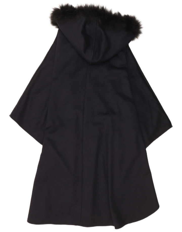 Loden Womens Hooded Poncho Coat One Size Navy Blue Wool