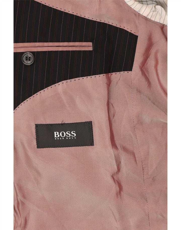 Hugo Boss Mens 3 Button Blazer Jacket IT 52 XL Black Pinstripe Wool Classic