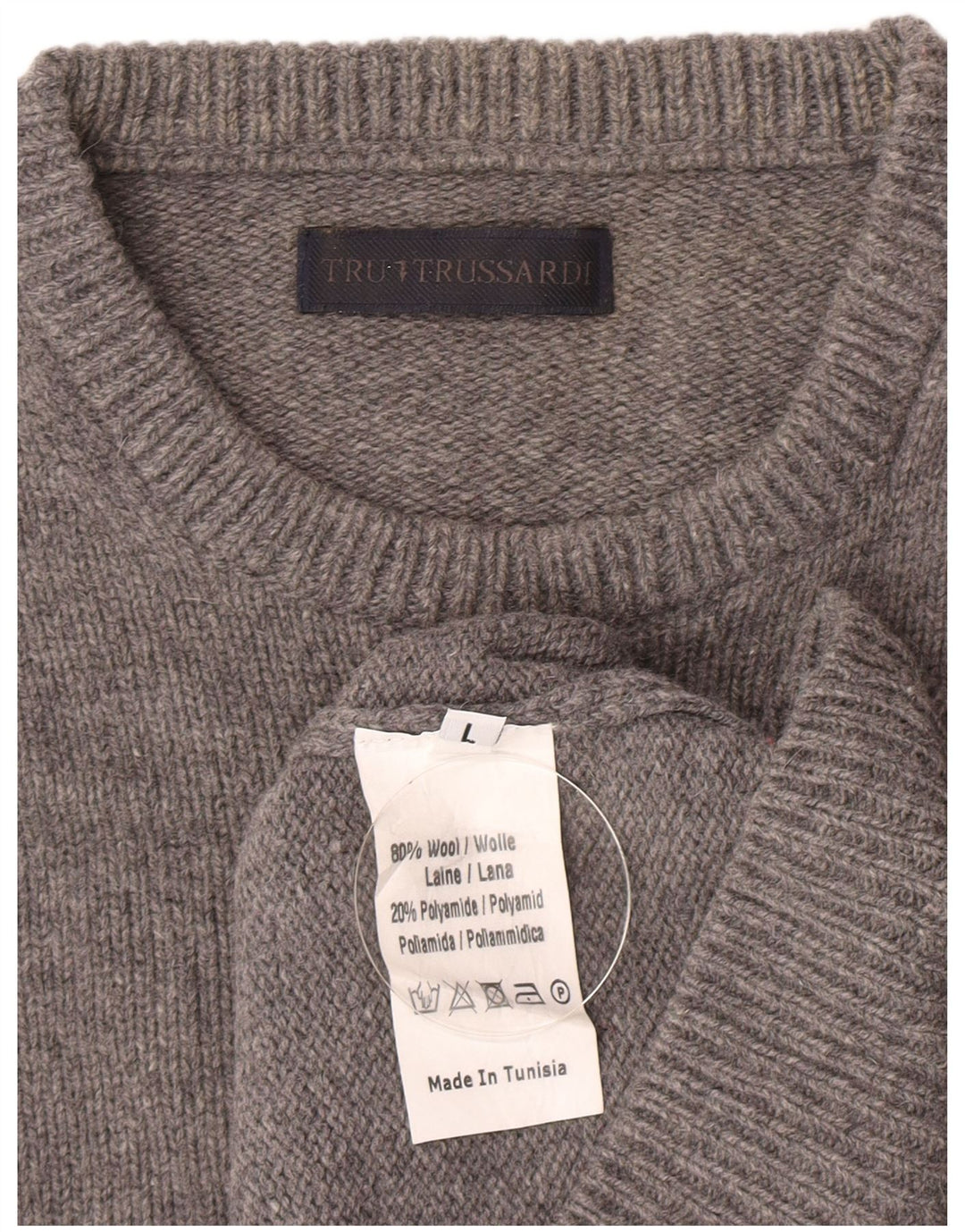 Trussardi Womens Crew Neck Jumper Sweater UK 16 Large Grey Wool