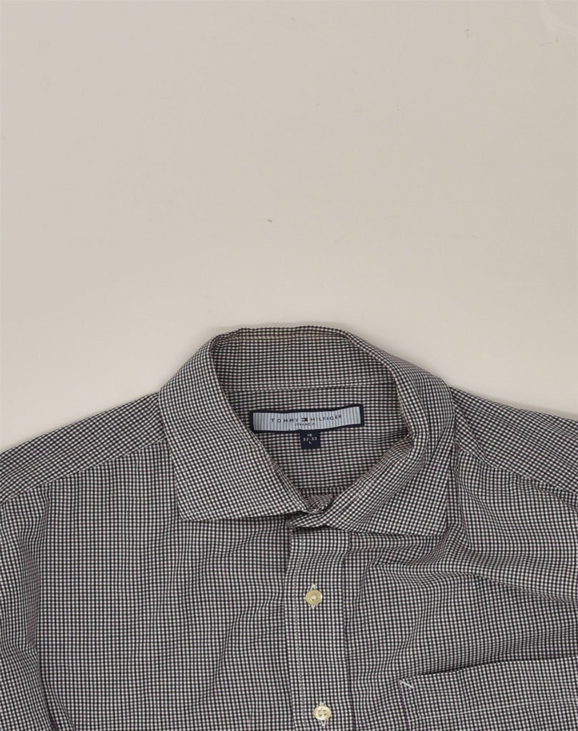 TOMMY HILFIGER Mens Shirt Size 16 Large Navy Blue Check Cotton | Vintage Tommy Hilfiger | Thrift | Second-Hand Tommy Hilfiger | Used Clothing | Messina Hembry 