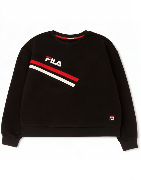Fila Womens Crop Graphic Sweatshirt Jumper UK 16 Large Black Cotton