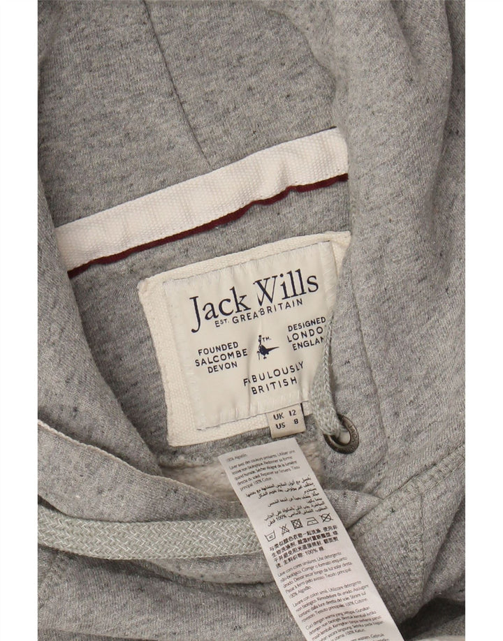 JACK WILLS Womens Graphic Hoodie Jumper UK 12 Medium Grey Colourblock