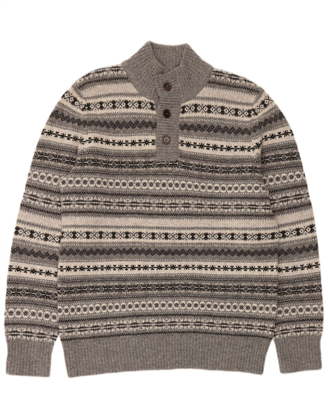 Crew Clothing Mens Button Neck Jumper Sweater Large Grey Fair Isle