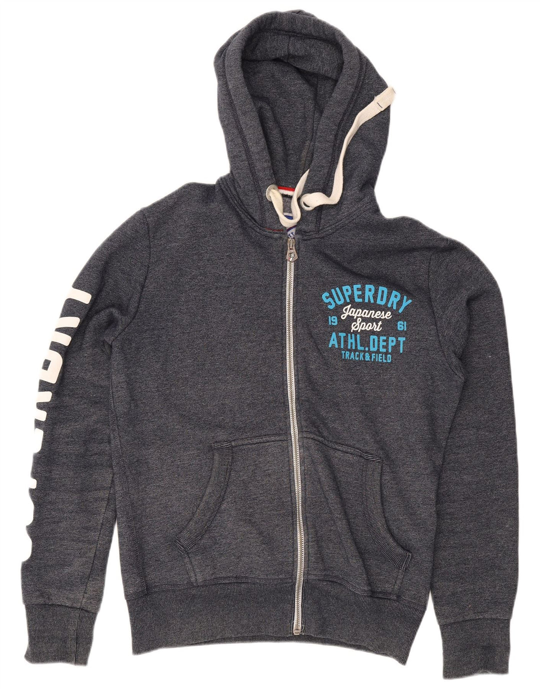 Superdry Mens Graphic Zip Hoodie Sweater Large Grey Cotton
